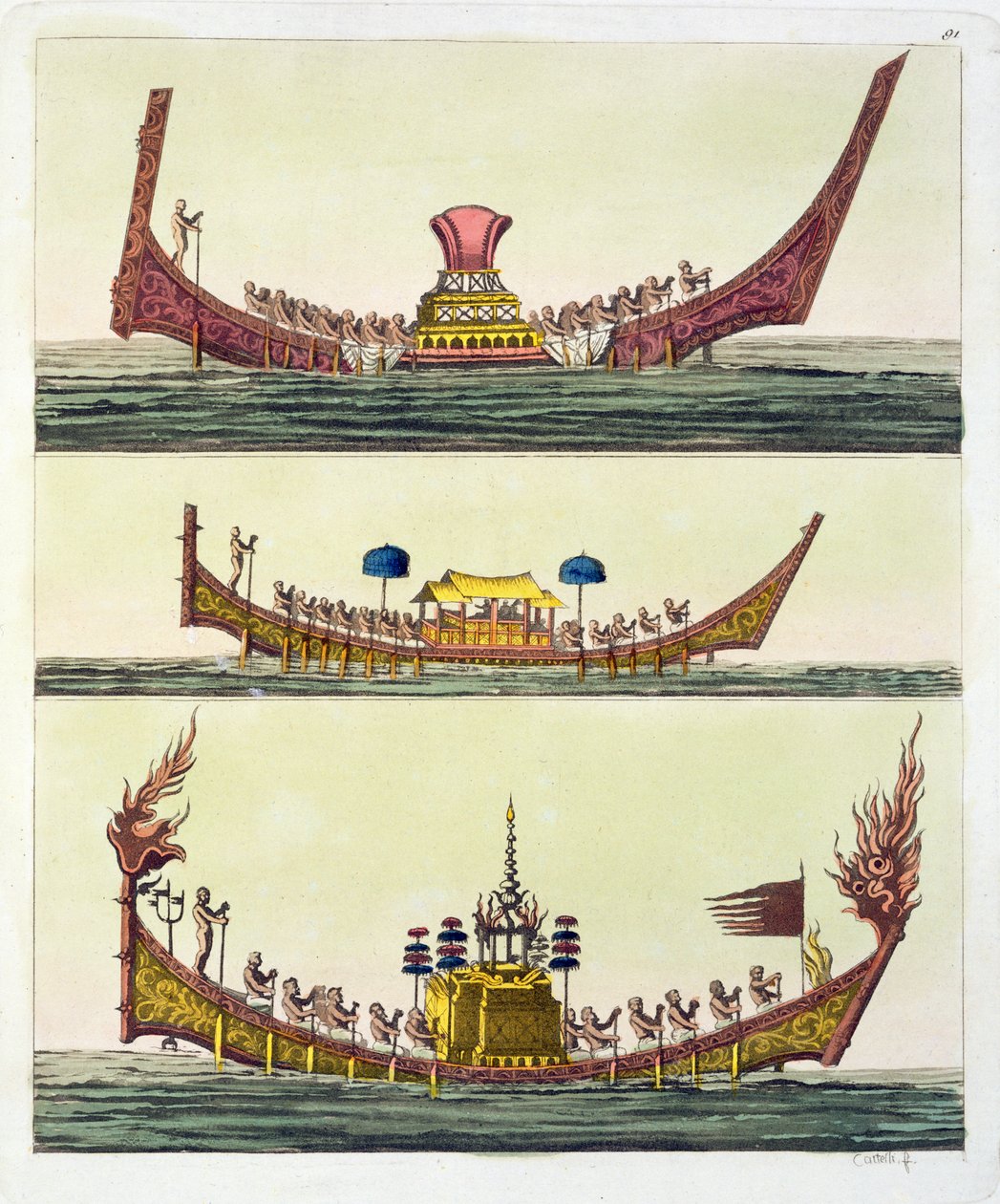 Cochin Çin gemileri, Giulio Ferrario tarafından Le Costume Ancien et Moderne