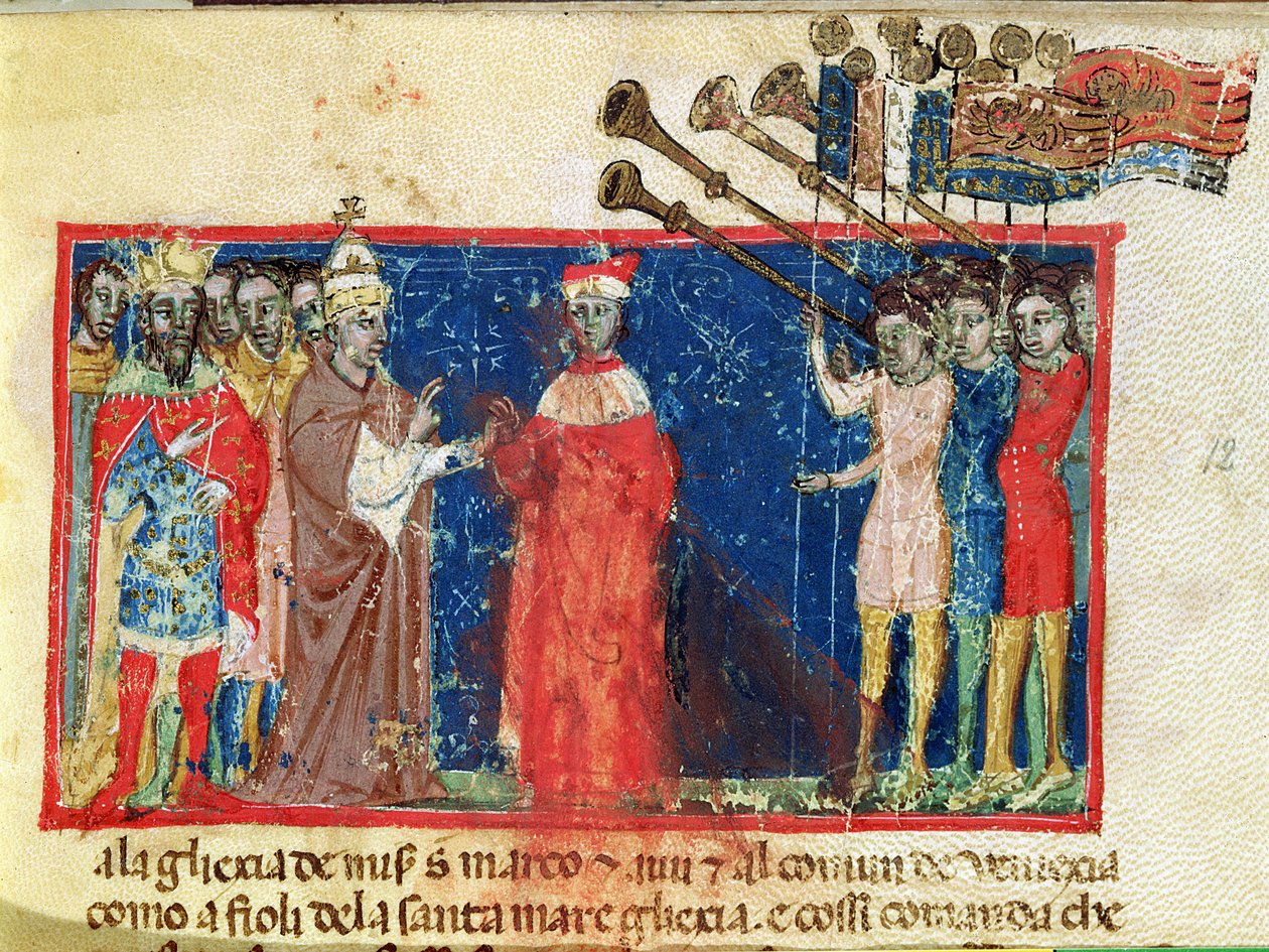 Codex Correr I 383 Doge Sebastiani Ziani, Papa III. Alexander (1159-81) ve İmparator Frederick Barbarossa