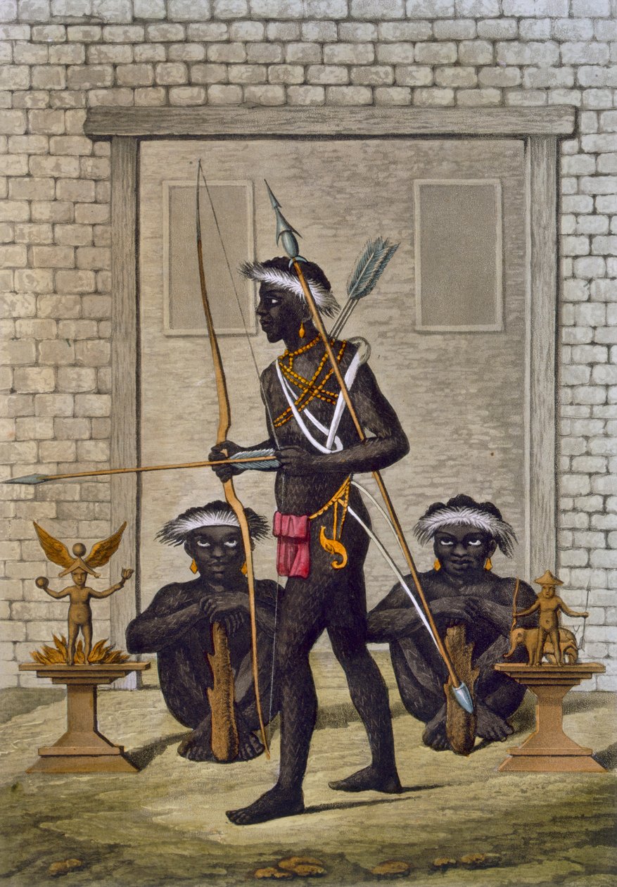 Kongo kabile üyeleri ve fetiş figürleri, Saba veya hükümdarın sarayını koruyor, 1820