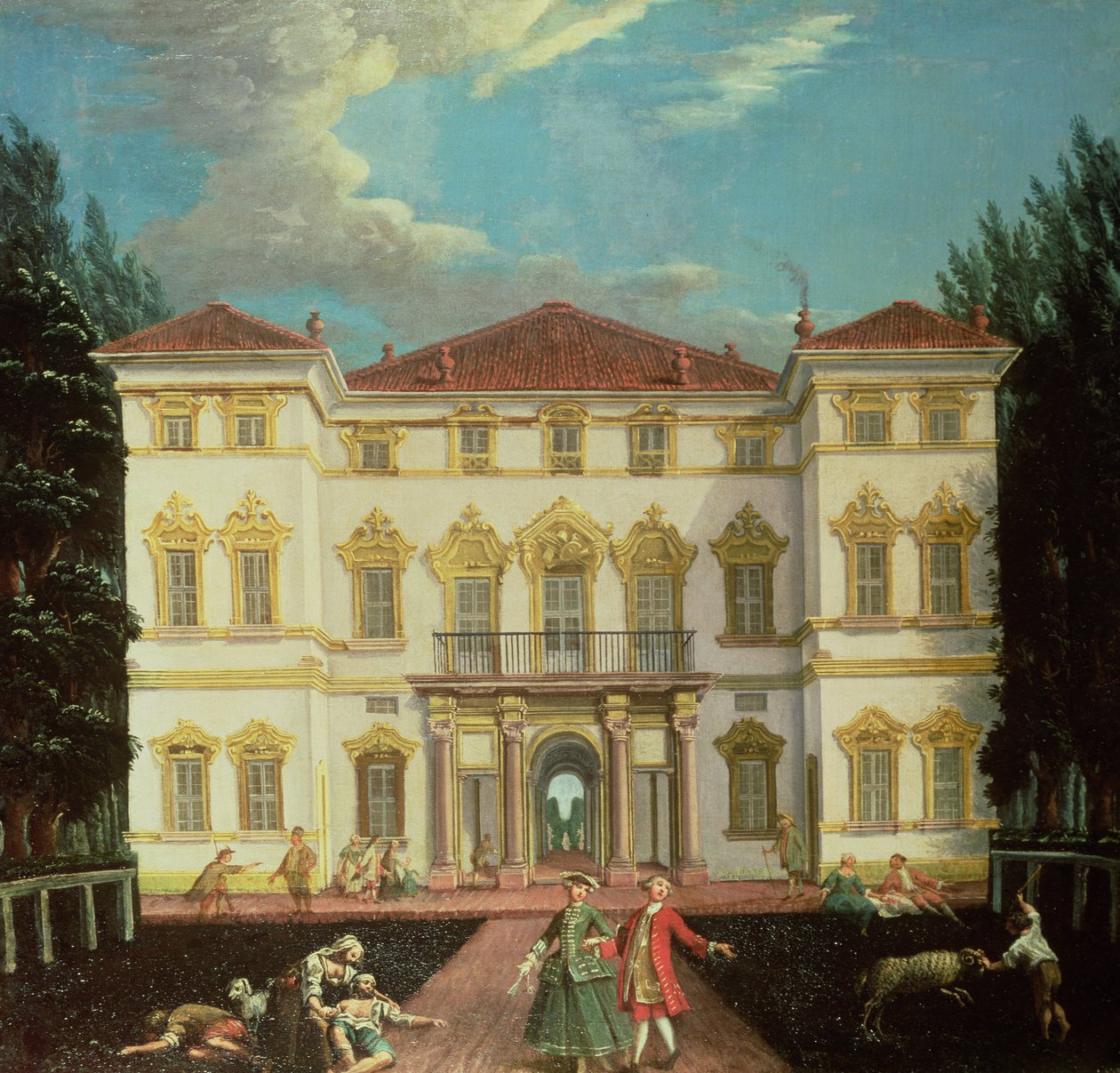 Zarif Figürlü Kır Evi (bir çift) by Italian School