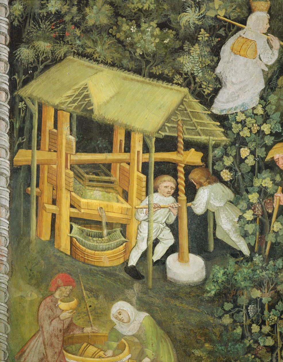 Üzüm kırma. Şarap presi (fresk) by Italian School