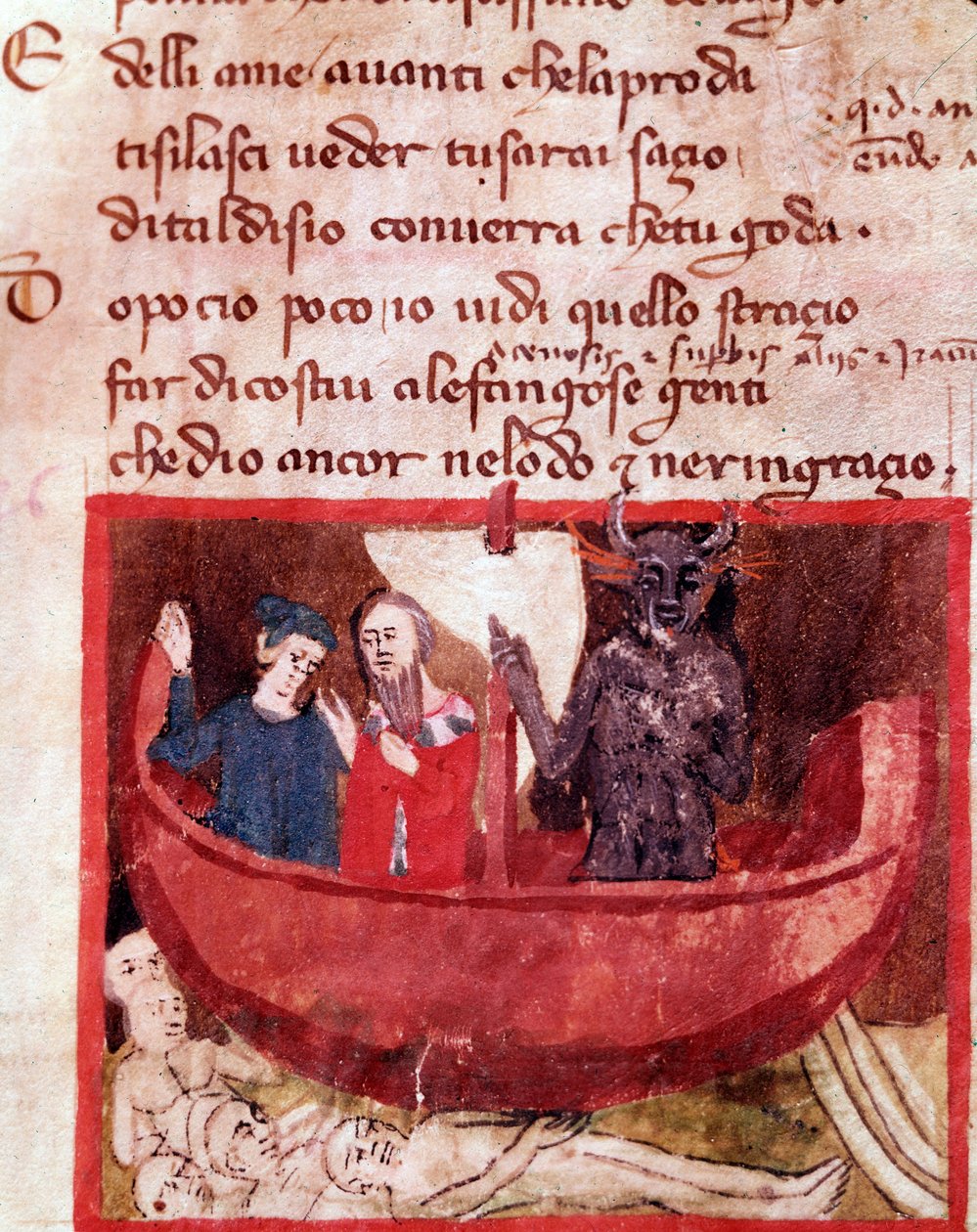 Dante ve Virgil Phlegyas teknesinde Filippo Argenti ile tanışıyorlar (İlahi Komedya