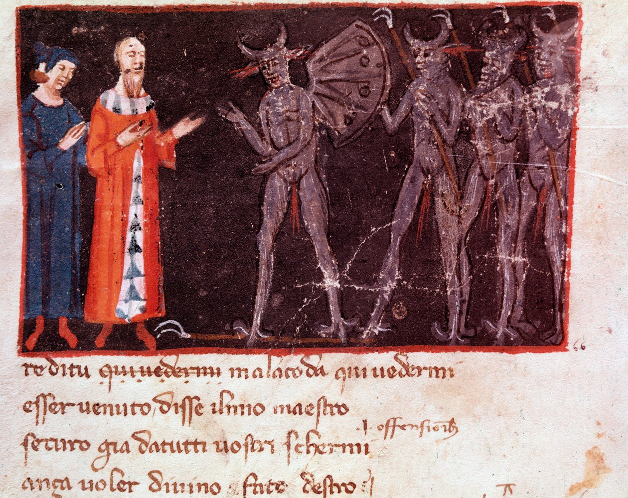 Dante ve Virgil, Malebranche filolarının lideri Malacoda ile konuşuyor (İlahi Komedya