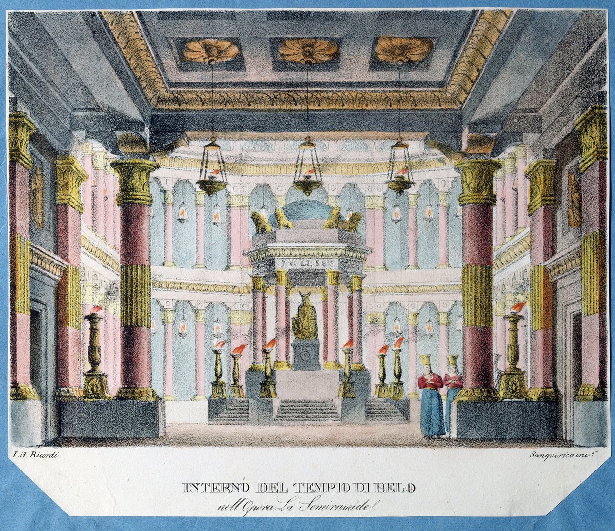 Christoph Gluck (1714-1787) tarafından La Semiramide operası için dekor (Ch. Gluck tarafından La Semiramide operası için sahne tasarımı). Renkli taş baskı, anonim, yaklaşık 1790. İtalyan sanatı, tiyatro dekoru. Devlet Tiyatro ve Müzik Sanatı Müzesi, Saint  by Italian School