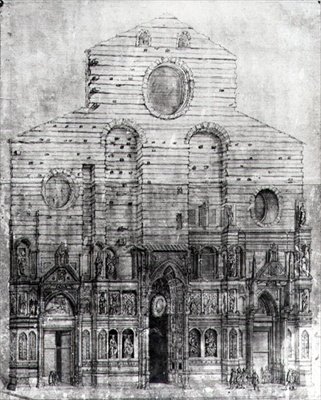 Santa Maria del Fiore veya Duomo, Floransa cephesinin tasarımı (kağıt üzerine kalem ve mürekkep) (s/b fotoğraf) by Italian School