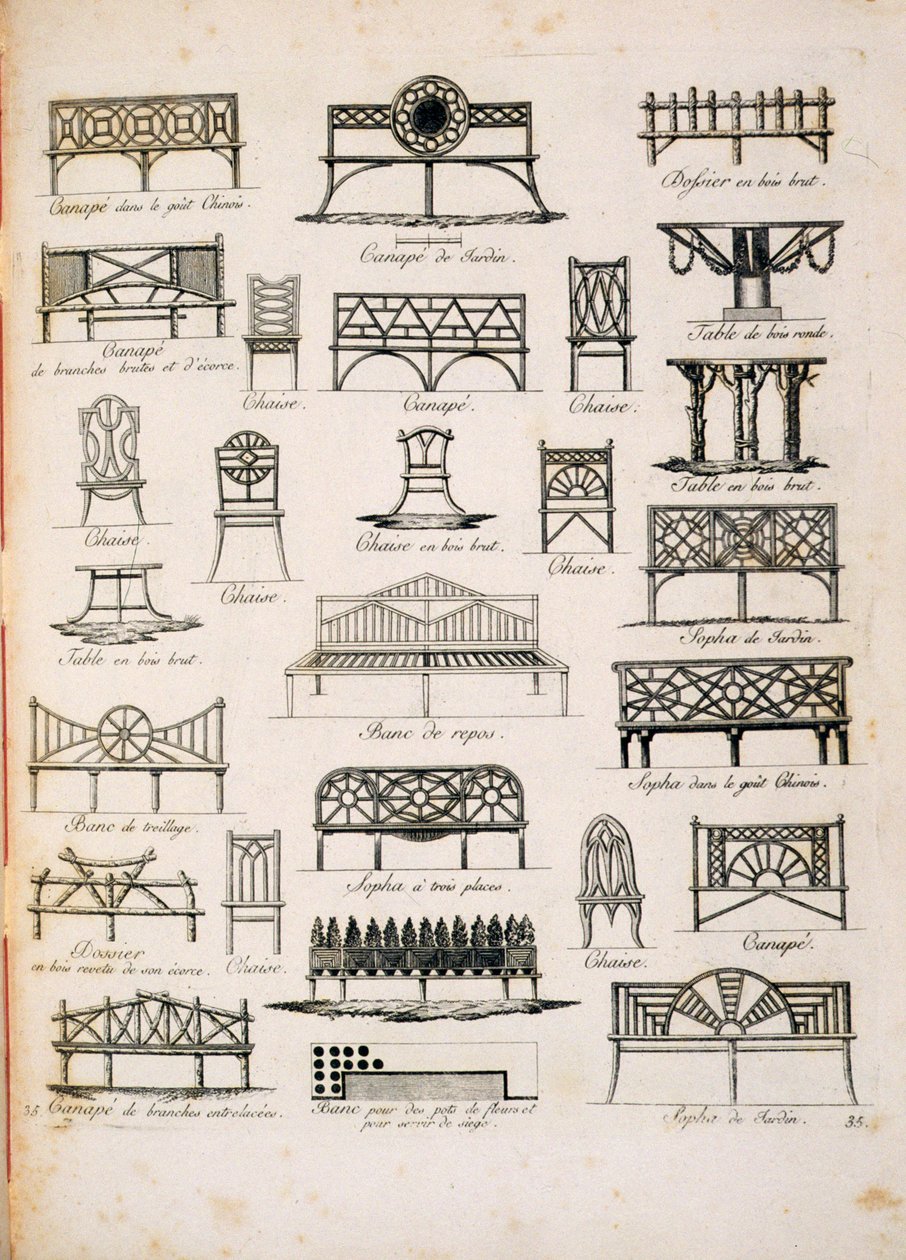 Bahçe koltukları için tasarımlar, J.G. Grohmann, 1805