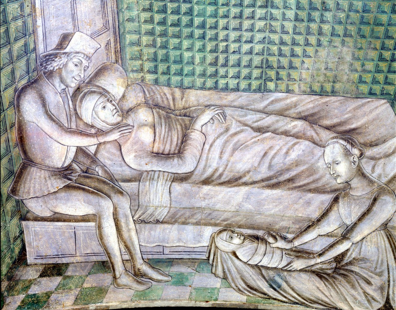 Parma'daki Roccabianca kalesinin 1480'den kalma bir freskinin detayı, bugün Milano'daki Castello Sforzesco'da. Giovanni Boccacio'nun “Decameron” (1313 - 1375) adlı kısa öyküsünden alınan Griselda'nın hikayesini temsil ediyor. (Grise by Italian School