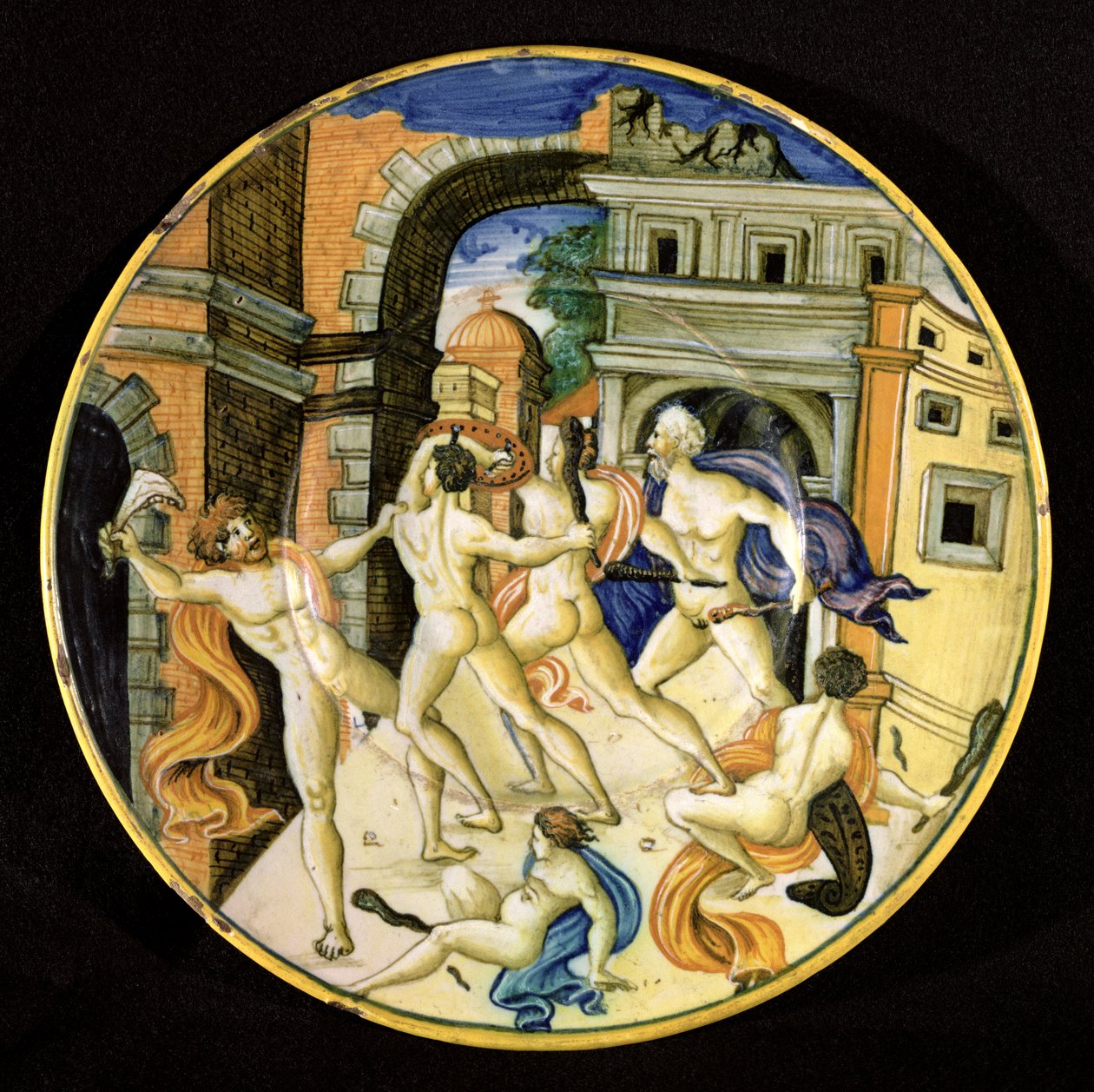 Samson ve Filistinlileri betimleyen çanak, Pesaro Atölyesi (seramik) by Italian School