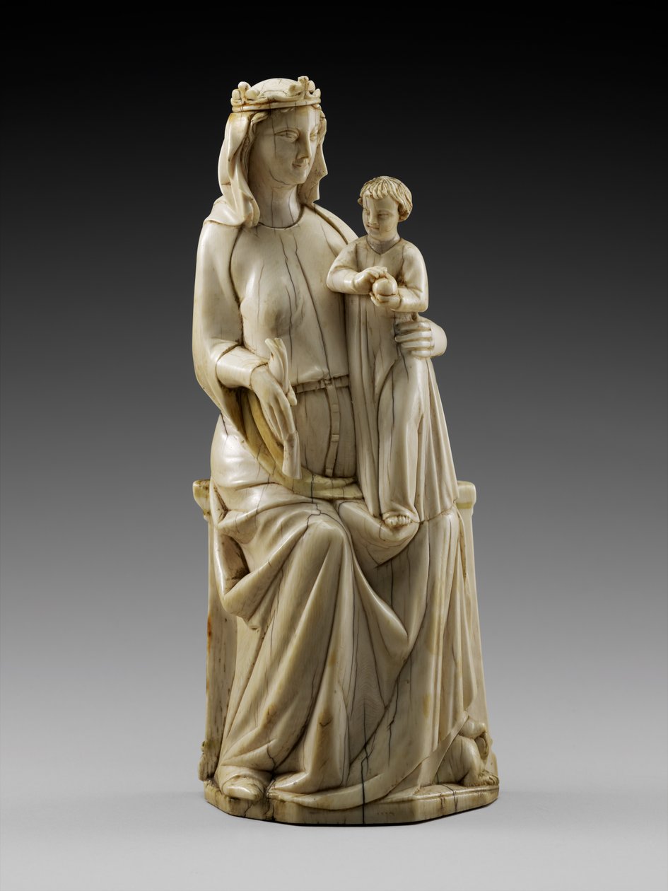 Enthroned Madonna ve Child, c.1350-1375 (çok renklilik izleri taşıyan fildişi) by Italian School