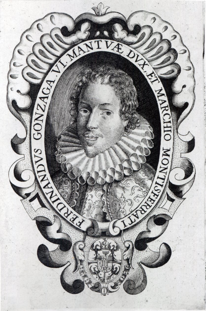 Ferdinando Gonzaga, Mantua Dükü (gravür) (bw fotoğraf) by Italian School