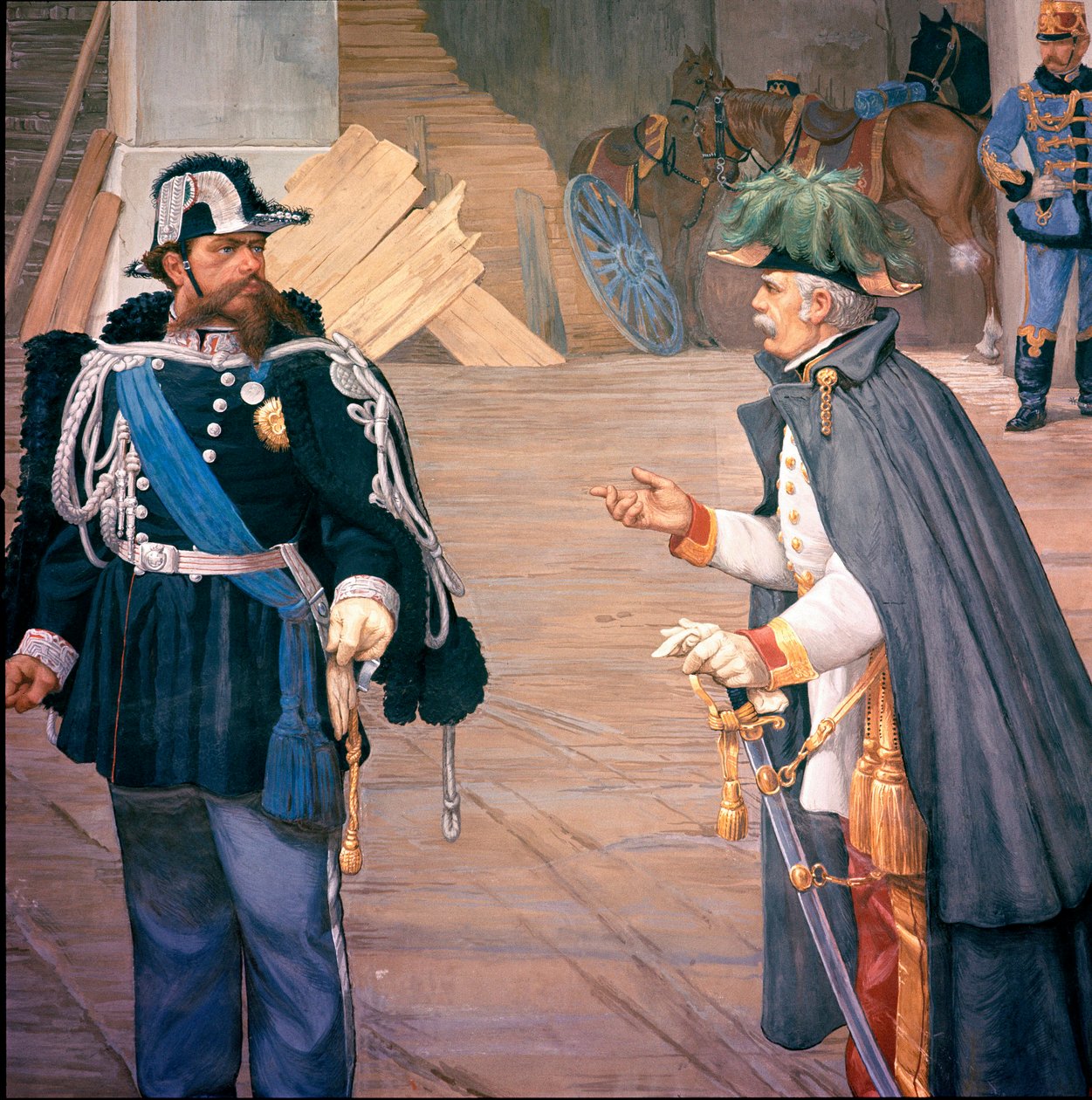 Birinci İtalyan Bağımsızlık Savaşı: “” 13/09/1849 tarihinde Novara (Novara) Savaşı”” Bicoque Savaşı olarak da adlandırılır. Vittorio Emanuele (Victor Emmanuel) (Victor-Emmanuel) II (1820-1870) ve Joseph Radetzky (1766-1858) savaştan sonra. Bir freskten det by Italian School