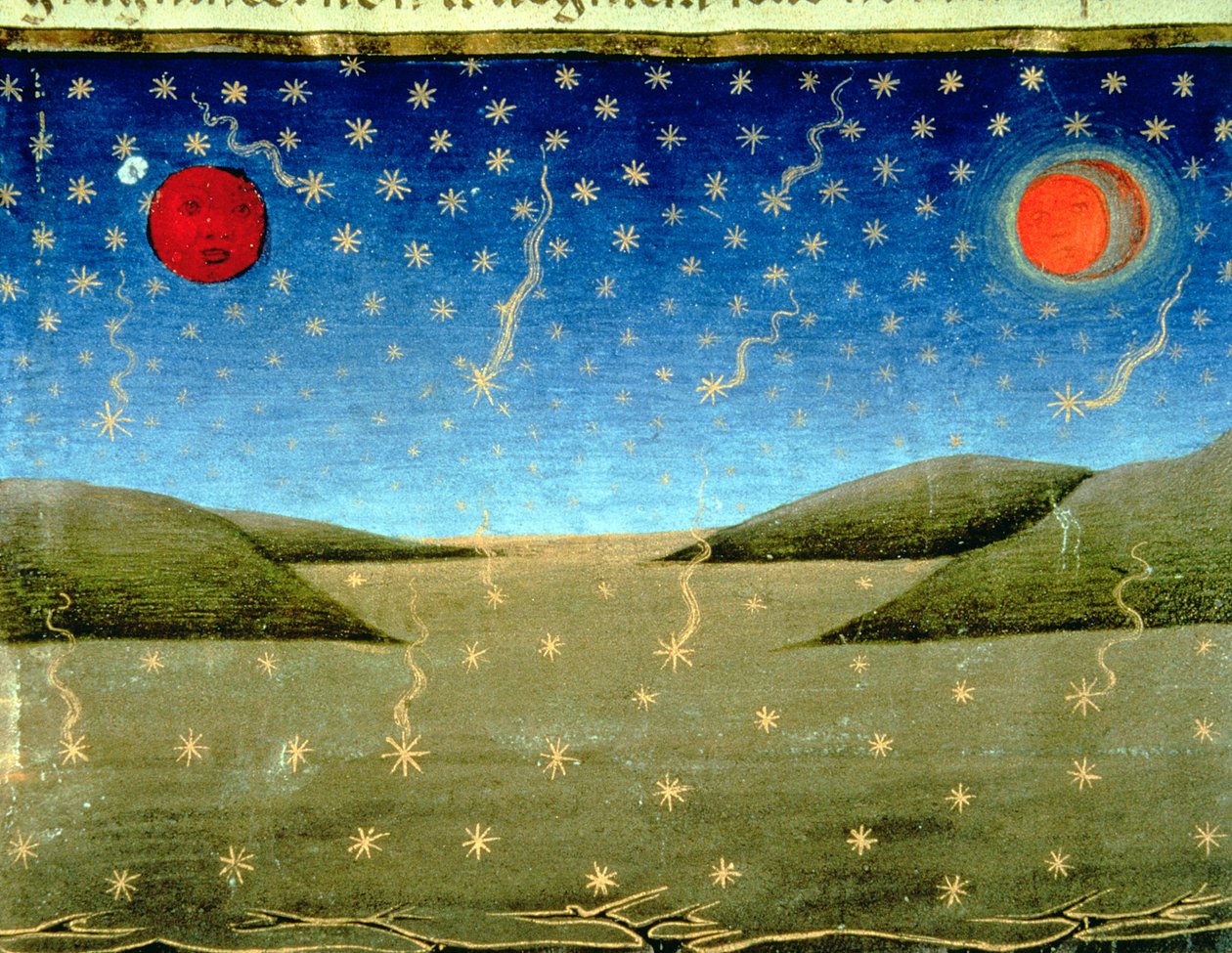 Fol.149va Son Yargı: Yıldızlar düşer ve her şey alt üst olur (parşömen) by Italian School