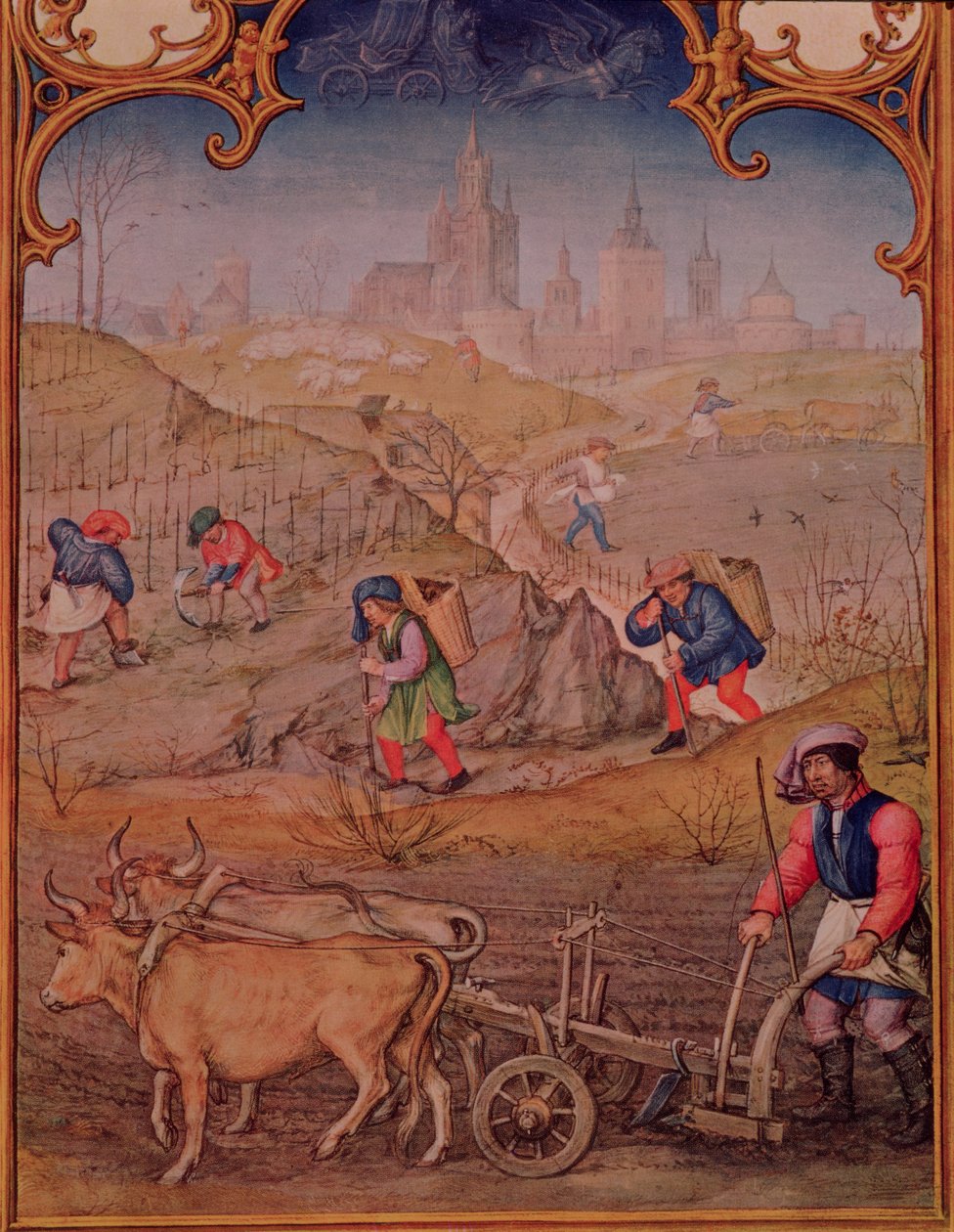Fol.3v Mart Ayı: Tarlalarda Çalışmak, Breviarum Grimani