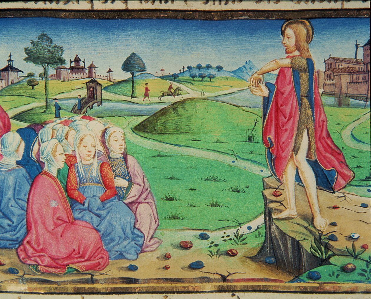 Fol.44r Vaftizci Yahya vaaz verir ve vaftiz eder (parşömen) by Italian School