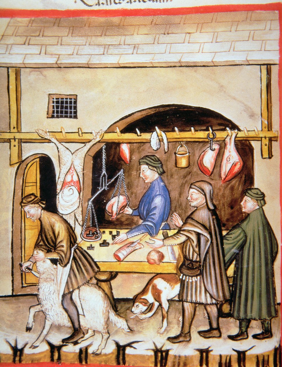 Fol.72v Kasaplar: Koyun Eti Satışı, Tacuinum Sanitatis