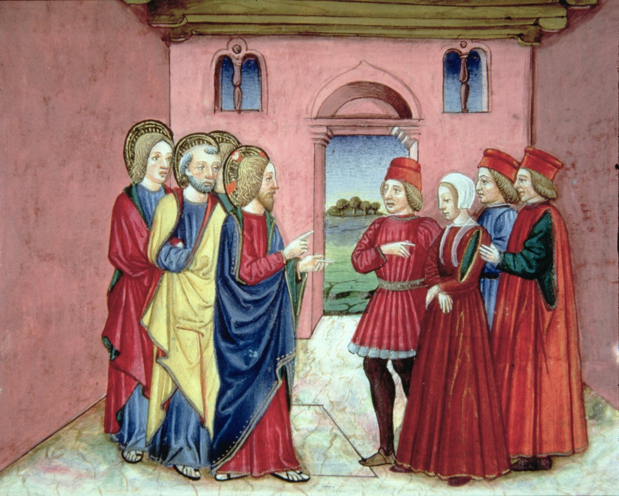 Fol.89R Ferisiler, zina yaparken yakalanmış bir kadını Mesih