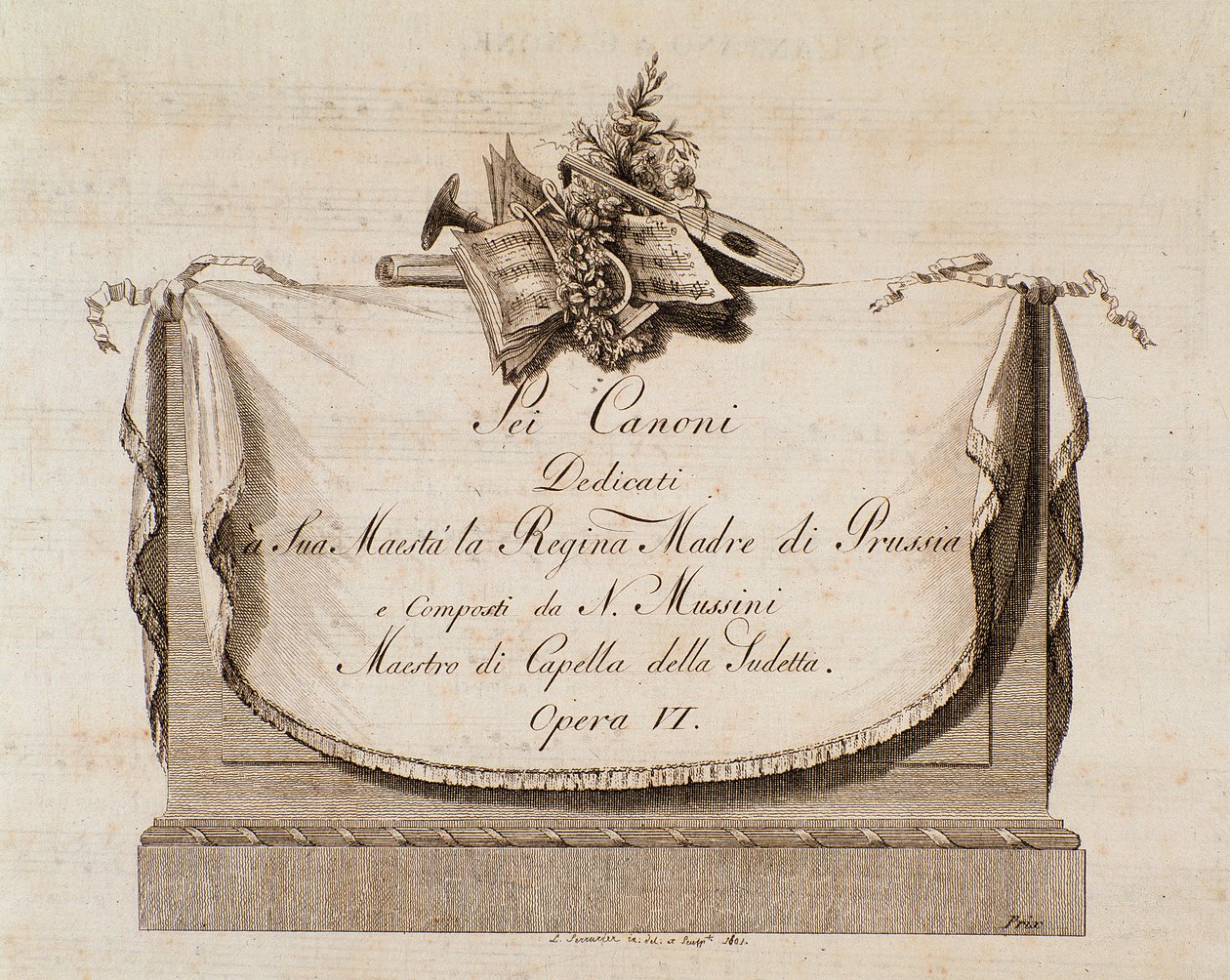 İtalyan besteci Natale Mussini'nin (1765-1837) Prusya Kraliçesi'ne ithaf ettiği Sei canoni'nin müzik notalarının ön yüzü by Italian School