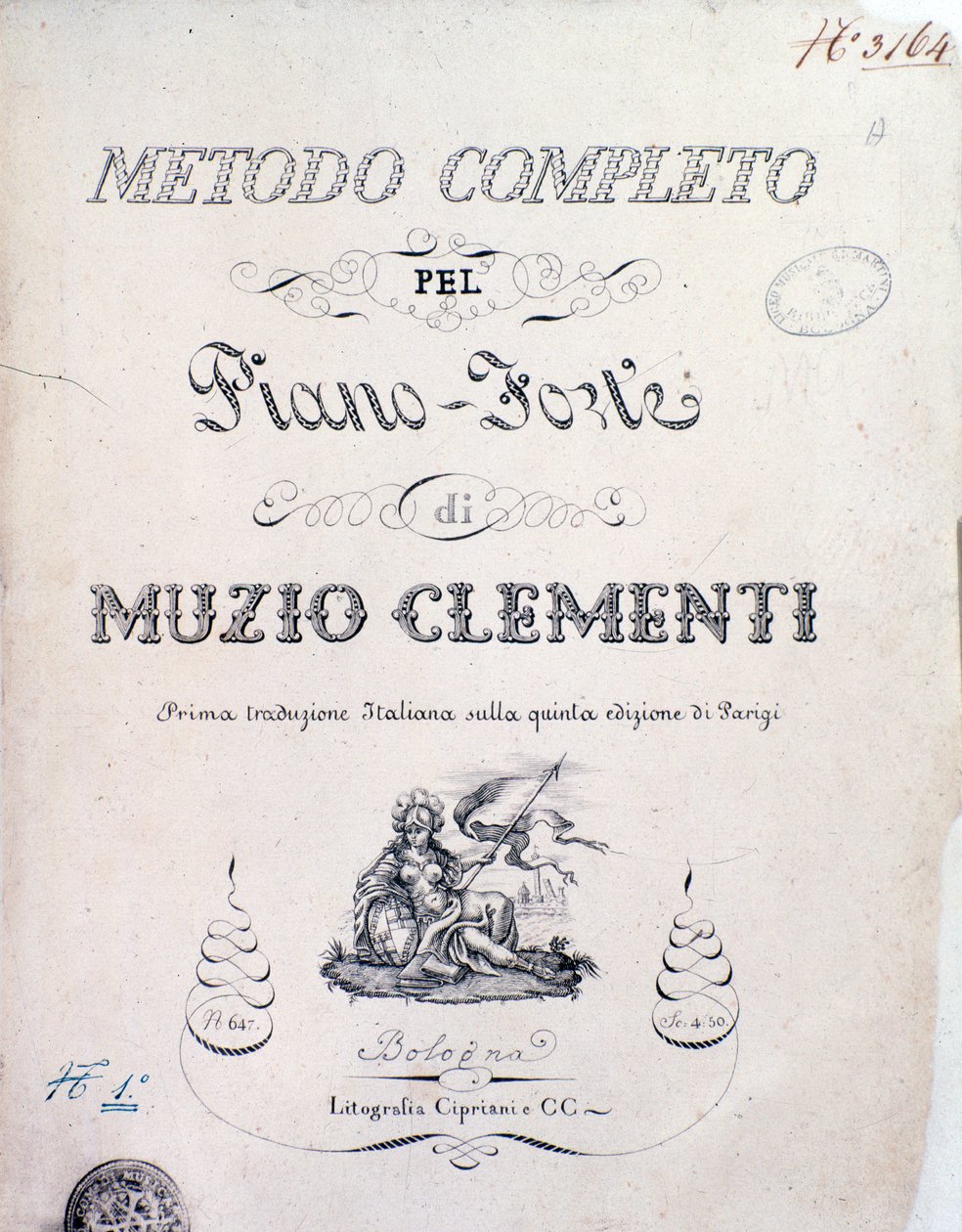 Ders kitabının ön yüzü, Muzio Clementi tarafından Piyano için Komple Yöntem by Italian School