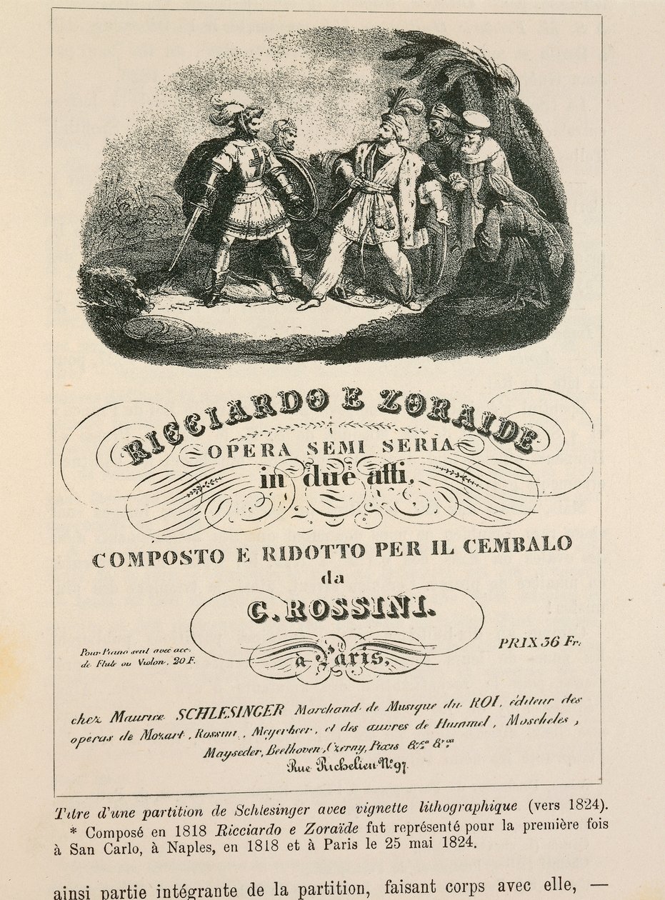 Gioachino Rossini (litho) tarafından 'Ricciardo ve Zoraide' klavsen indirgemesinin ön yüzü by Italian School
