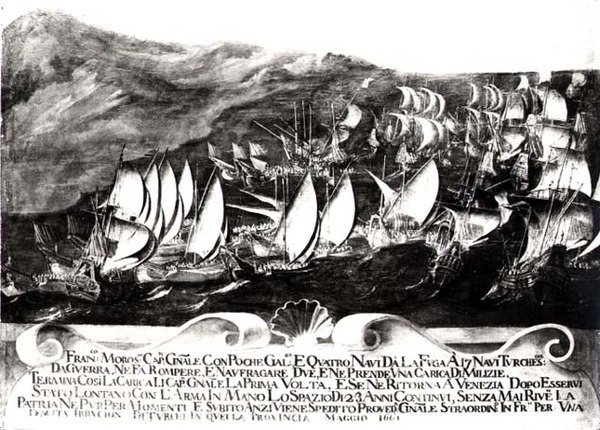 General Francisco Morosini (1618-94) ve Venedik Donanması, Girit Sahili Açıklarında Türk Donanması ile Karşılaşmada, Mayıs 1661 by Italian School