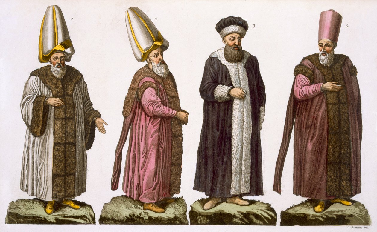 Grand Visir, Caim-Mecam, Reis-Efendi ve Khodjakian, C. Botticella (aquatint) tarafından oyulmuş Milletler Tarihinin I. Kısım III. by Italian School