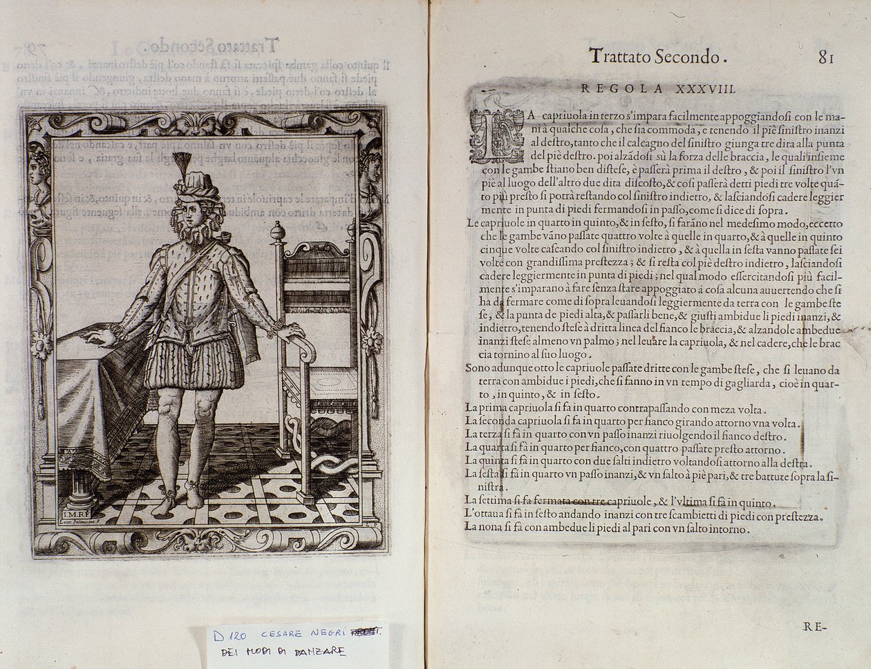 Capriola nasıl dans edilir İtalyan dansçı Cesare Negri tarafından Il Trombone (1536-1604) tarafından Le Gratie dAmore