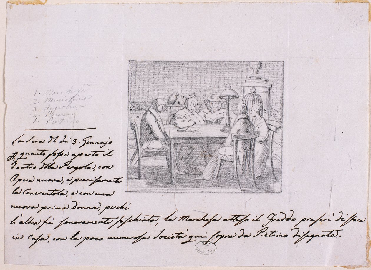 İç mekan sahnesi (kağıt üzerine kalem) by Italian School