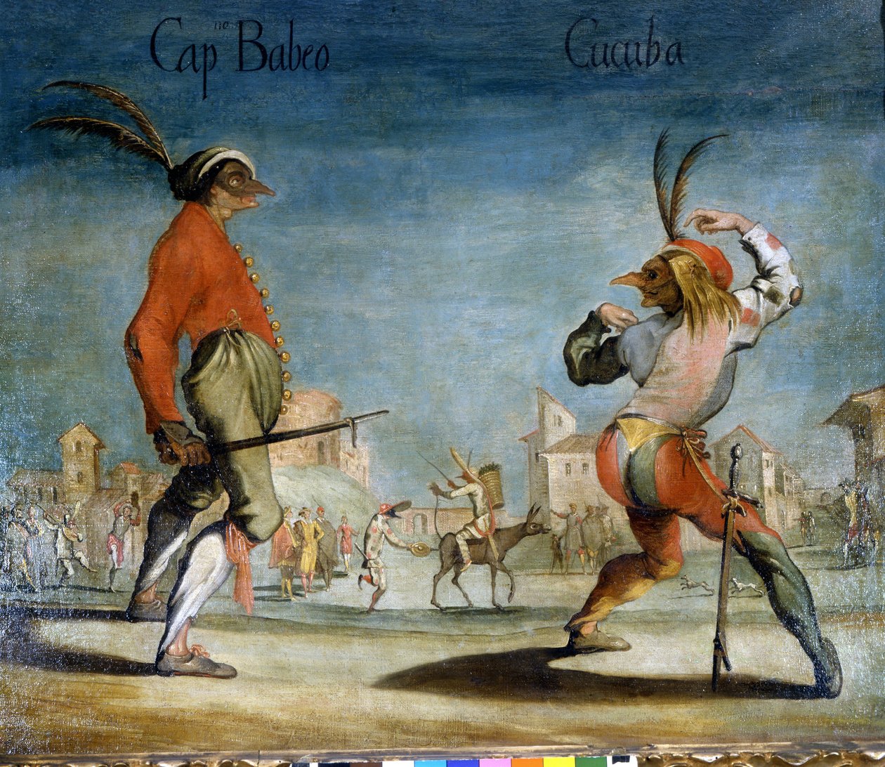 Commedia dell'Arte'den İtalyan maskeleri: Kaptan Babbeo ve Cucuba. Anonim 17. yüzyıl. Mila, Scala Müzesi. by Italian School