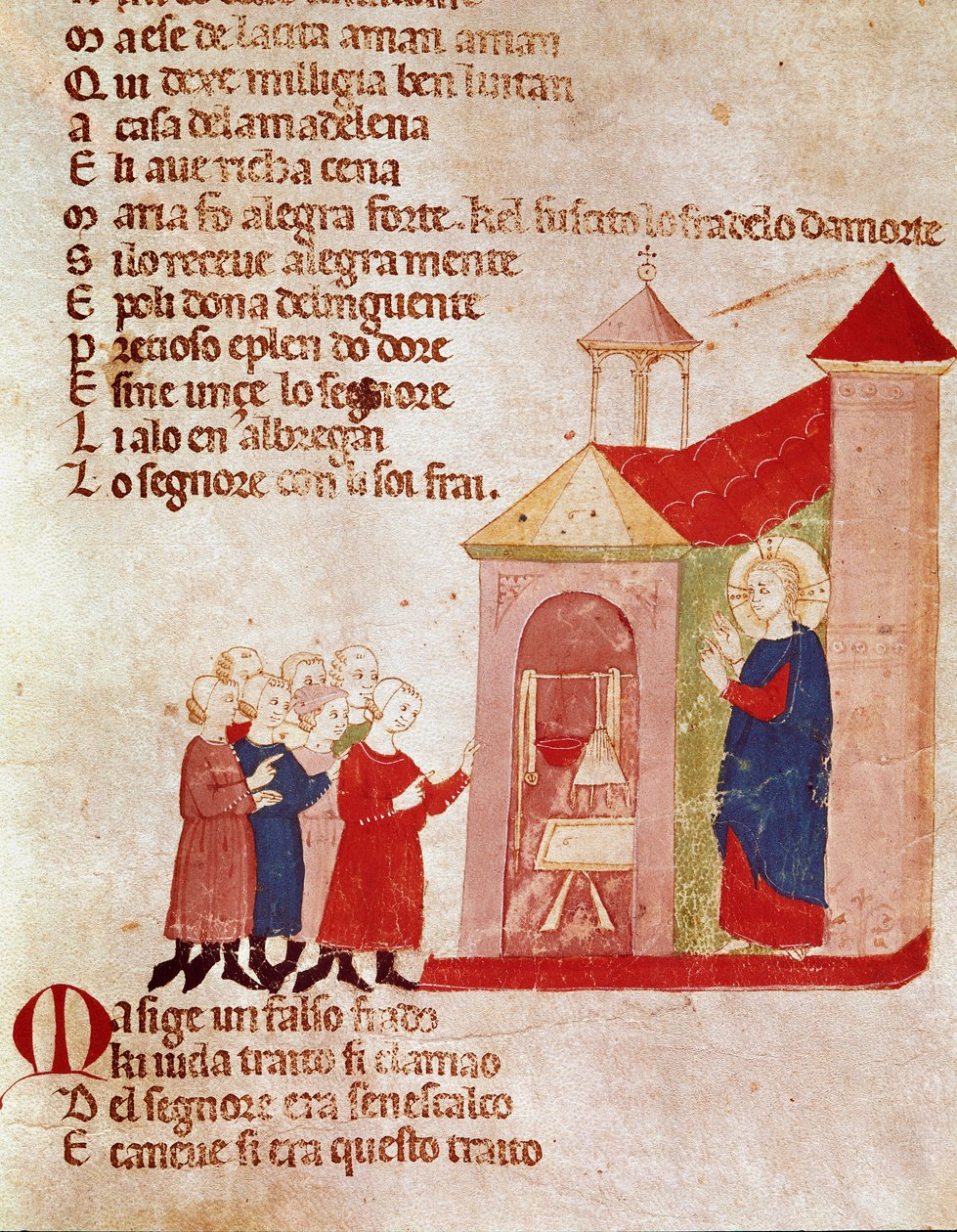 Jesus chez Marie Madeleine Minyatür "" Del novo e del vedre testamento ""dan Pietro da Barsegape (13. yüzyıl) 14. yüzyıl Milano, Biblioteca Braidense by Italian School