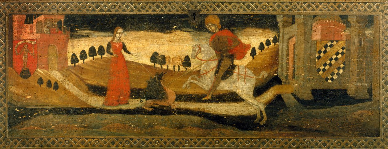 Bir prensesin huzurunda bir ejderhayı öldüren şövalye. by Italian School
