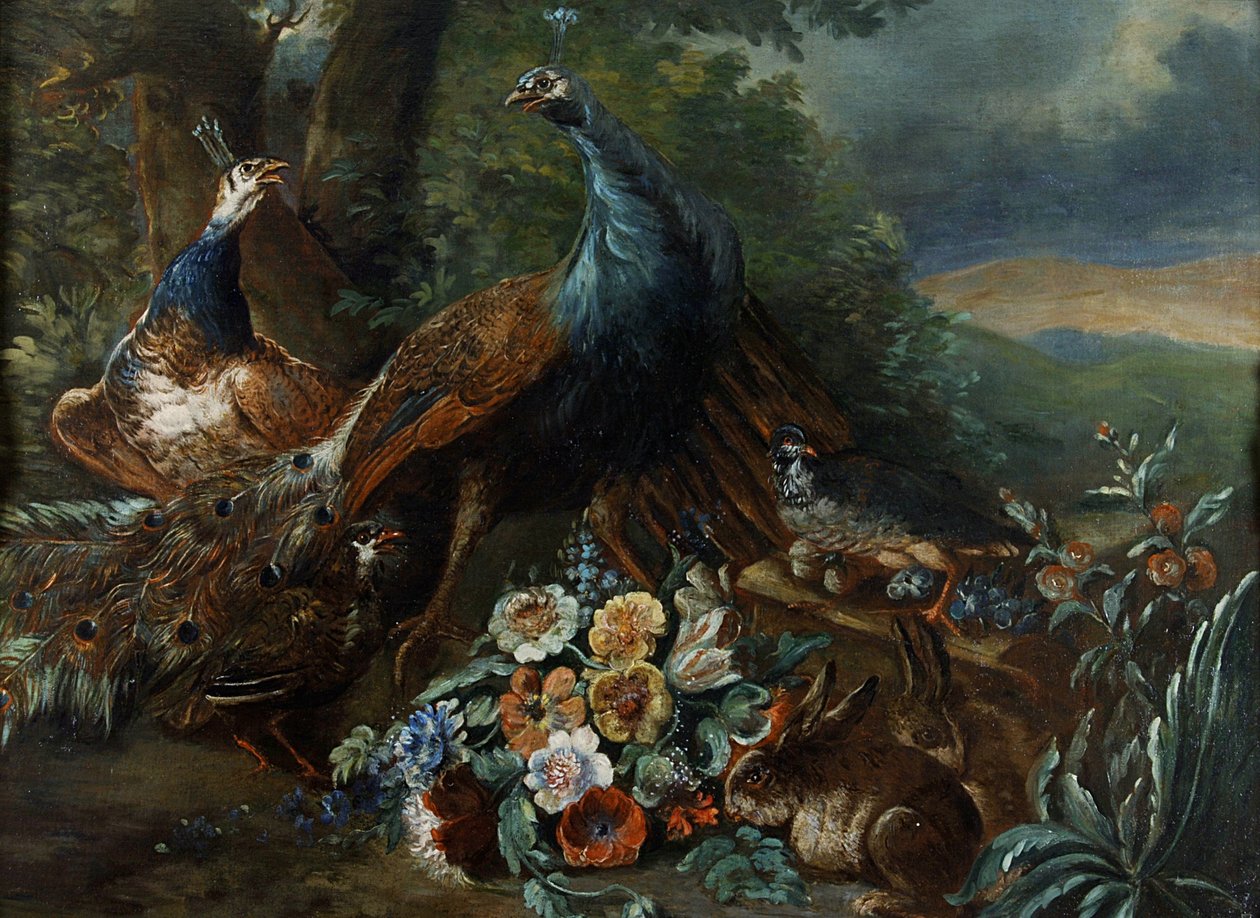 Tavus kuşu ve oyun ile manzara by Italian School