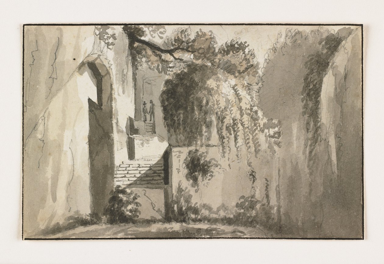 Harabelerle Peyzaj, 19. yüzyılın başları (tebeşir üzerine kalem ve kahverengi mürekkep) by Italian School