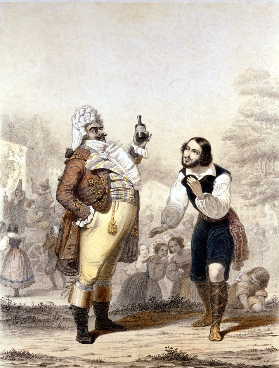 Luigi Lablache ve Mario di Candia, Aşk İksiri operasından bir sahnede by Italian School