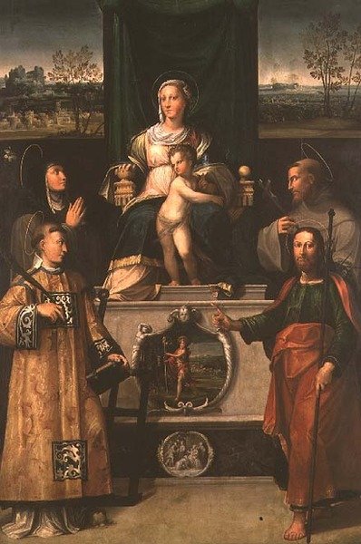 Madonna ve Çocuk Azizlerle Taht Edildi by Italian School