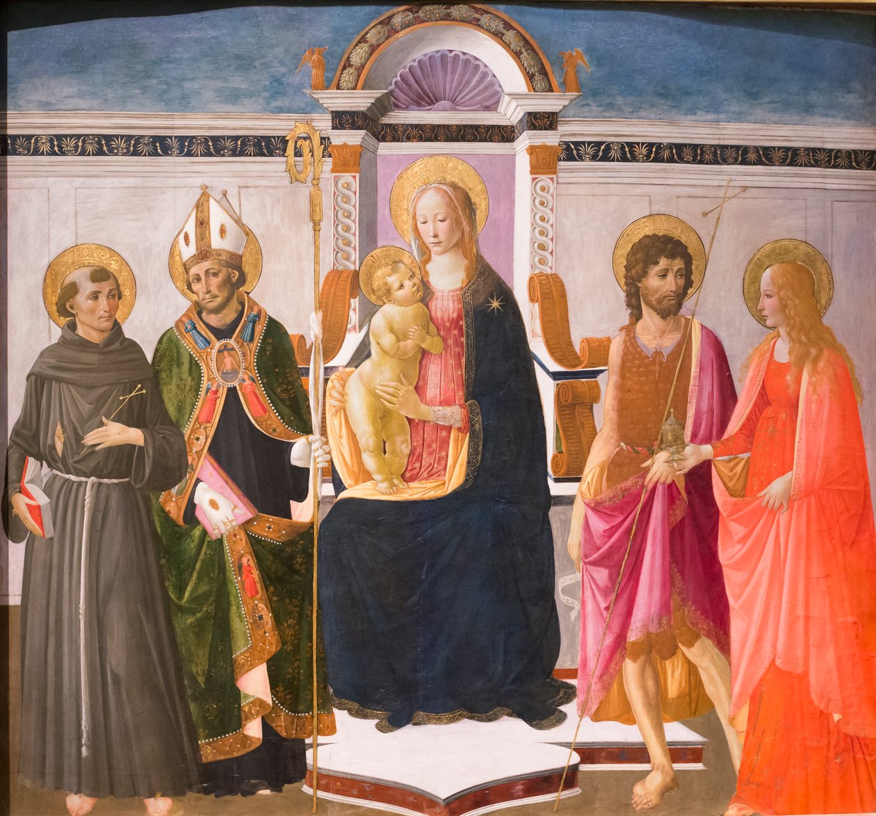 Madonna ve Çocuk azizlerle taçlandı by Italian School