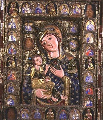Evanjelistler ve Peygamberler ile Madonna ve Çocuk, üç parçalı orta panel (ahşap, gümüş telkari ve emaye) (76918 detayı) by Italian School