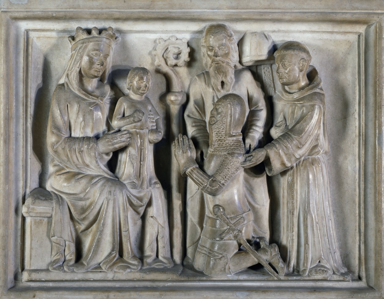Madonna ve Çocuk, bir savaşçı ve azizlerle, The Masters of Campione tarafından yaratılmış kabartma. İtalya by Italian School