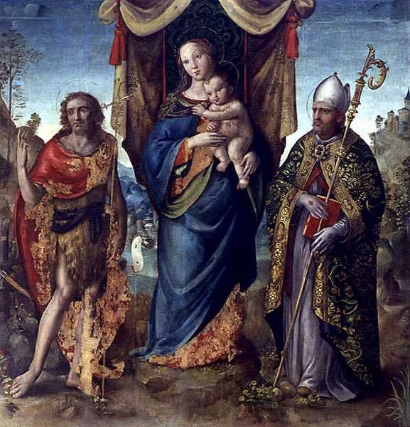 Azizlerle Madonna ve Çocuk (panelde yağlı boya) by Italian School