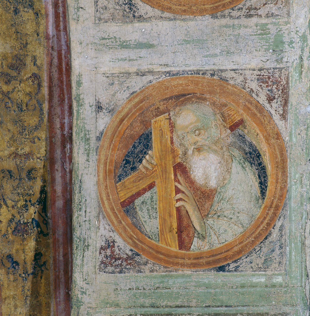 Haçlı erkek aziz, muhtemelen Aziz Andrew (fresk) by Italian School