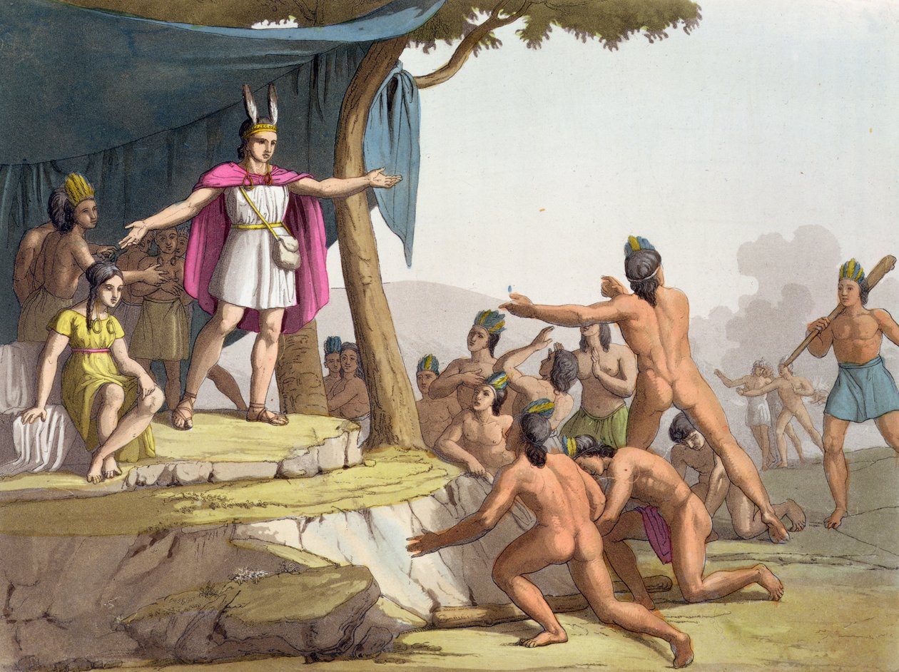 Manco Capac ve Queen Mama Ocllo vahşileri topluyor, 1820 dolayları by Italian School