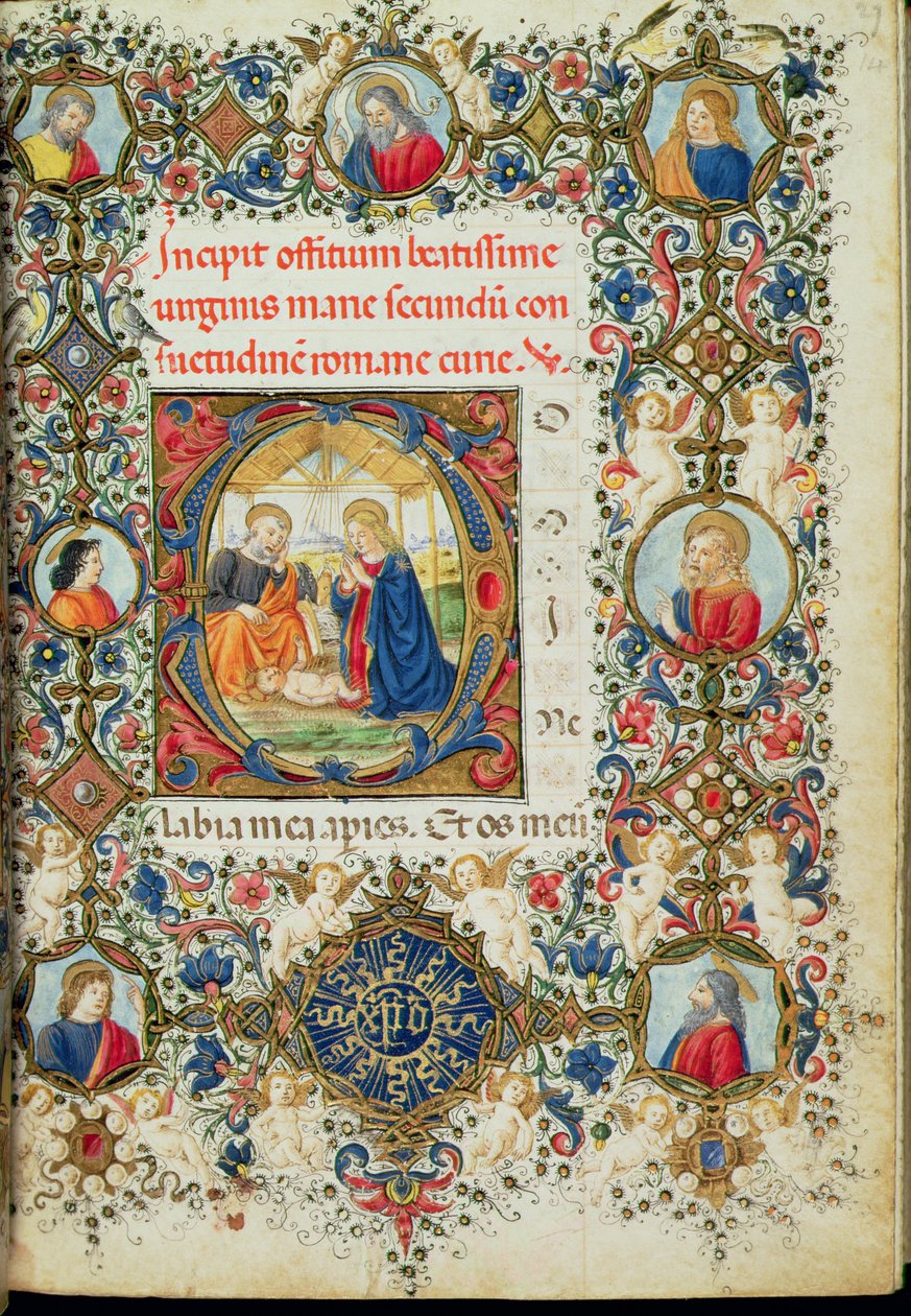 Bayan 154 f.14r Bir Saat Kitabı'ndan Çocuk İsa'ya Tapınma, İtalyanca by Italian School