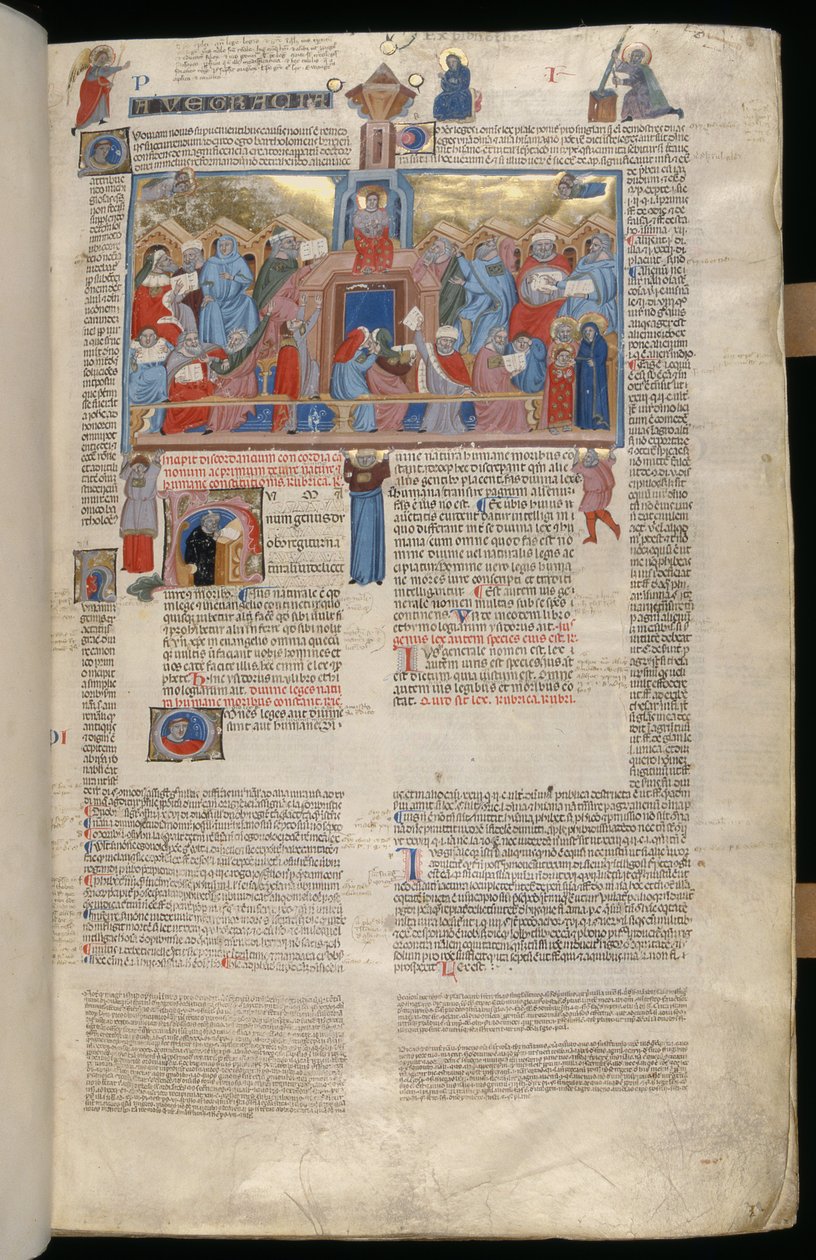 Hanım. 183, f.1r: Tapınaktaki İsa, Decreta cum Apparatu Ioannis Andreae Laurentii