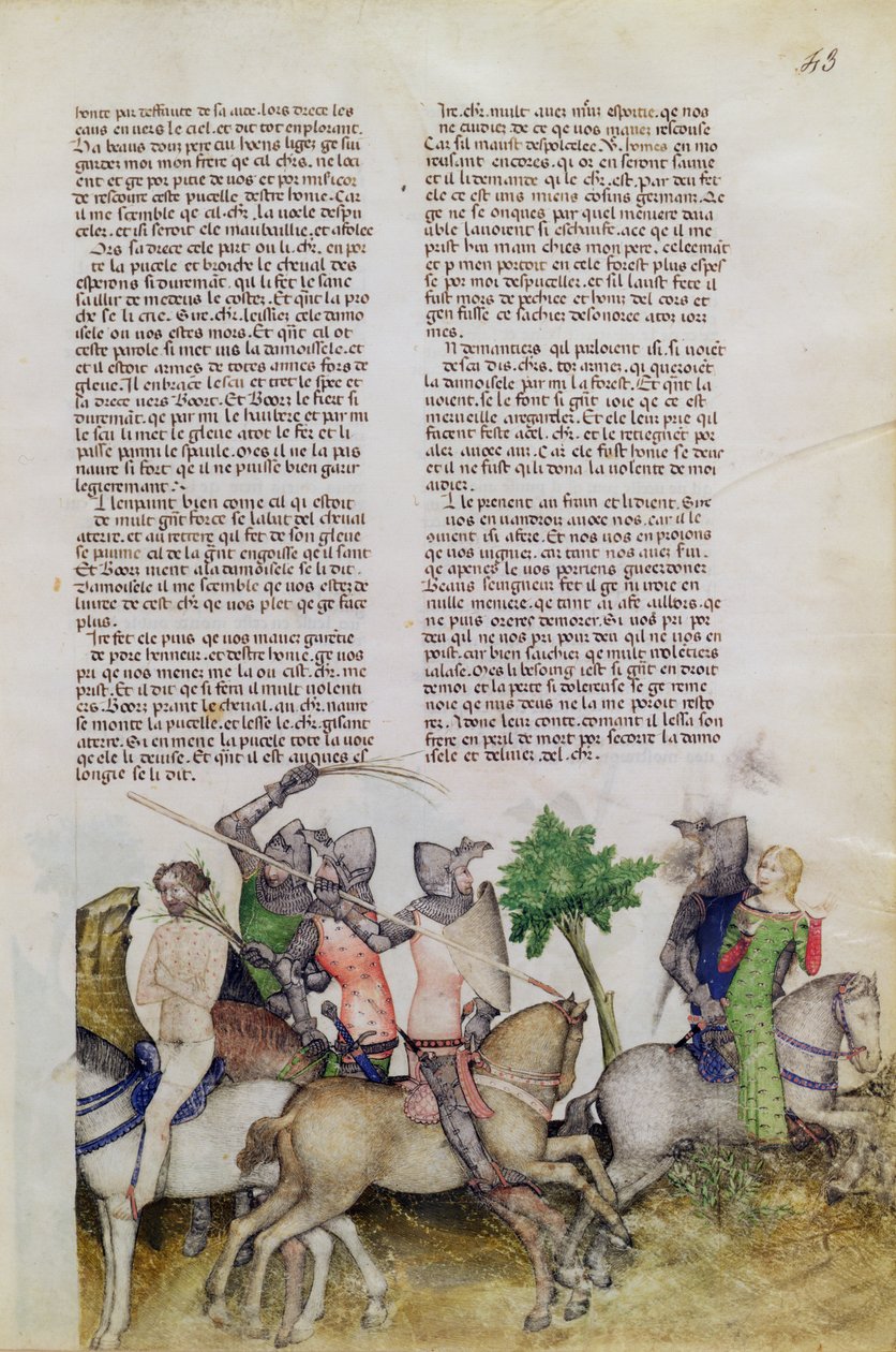 Bayan Fr 343 fol.43 Yuvarlak Masa şövalyesi Sir Bors, kardeşi Lionel
