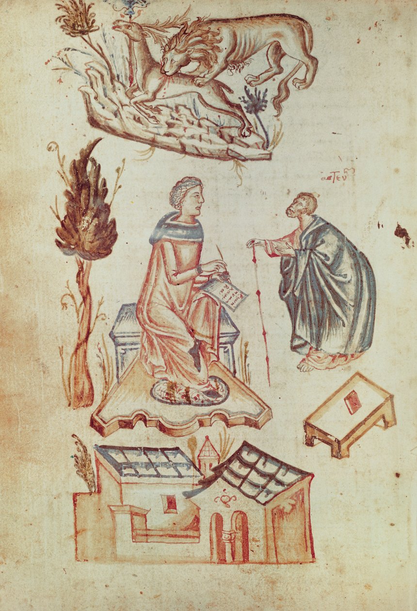 Ms Grec 36 f.187v Antik çağda bilimsel metinlerden oluşan bir koleksiyondan bir açık hava tıbbi konsültasyonu by Italian School