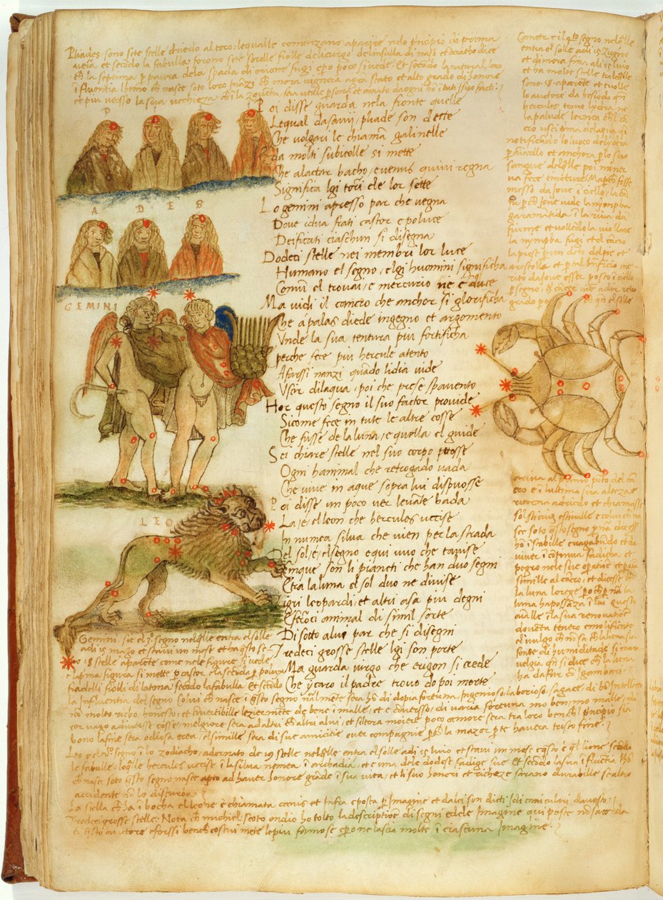 Ms Ital 483 S.4.7 f.156v İkizler, Aslan ve Yengeç, Fazio degli Uberti