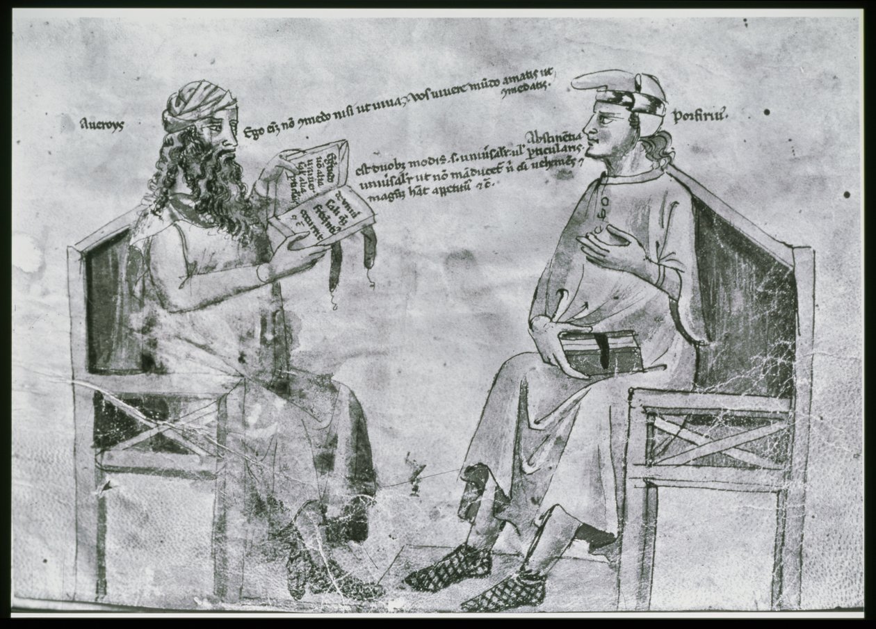 Ms Lat 6823 fol.2 Averroes (1126-98) içinde Porphyry ile Konuşma (c.232-c.305) (kalem ve mürekkep ve kağıt üzerinde yıkayın) by Italian School