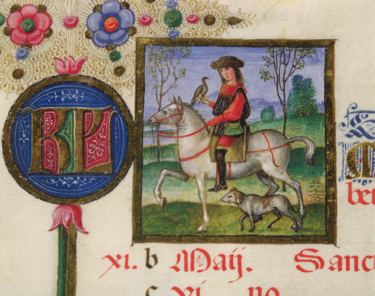 Ms. lat.424 fol.3r Mayıs Ayı: Falconry, Ercola d