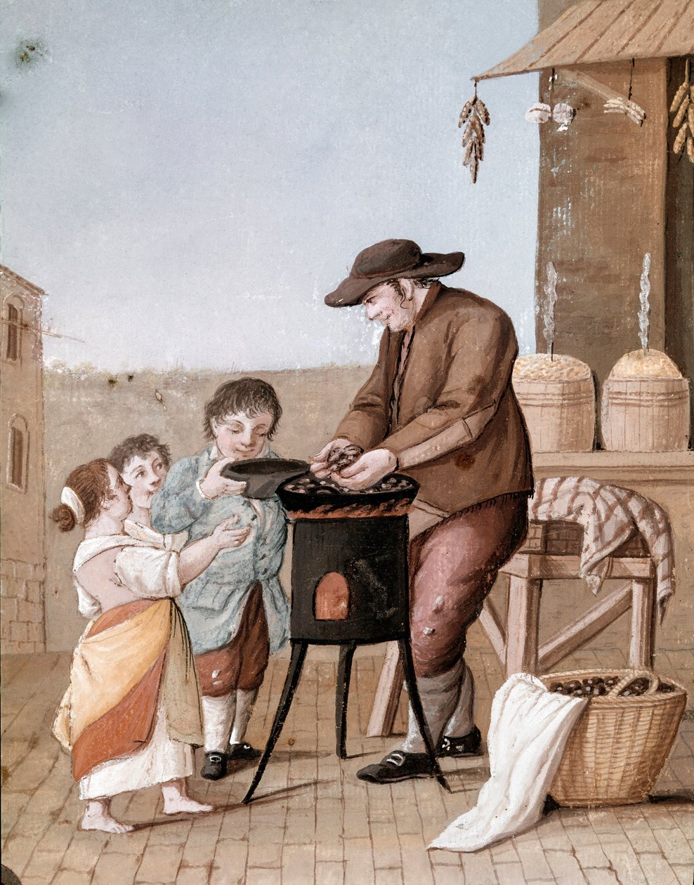 Napoliten küçük metiers: kestane satıcısı - (Eski ticaret: kestane satıcısı) 19. yüzyılın suluboyası - Napoli Museo Nazionale di San Martino by Italian School