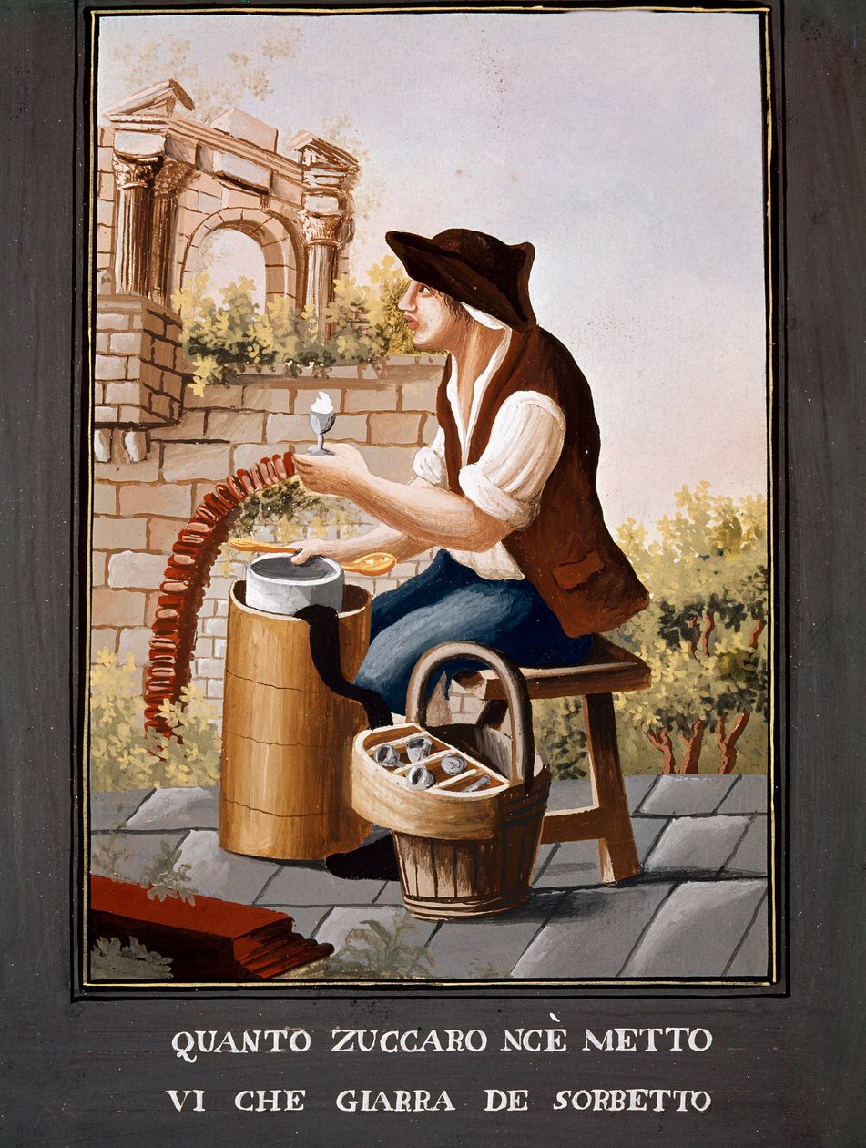 Napoliten küçük metiers: şerbet satıcısı - (Eski ticaret: dondurma satıcısı) 19. yüzyılın suluboya - Napoli Museo Nazionale di San Martino by Italian School