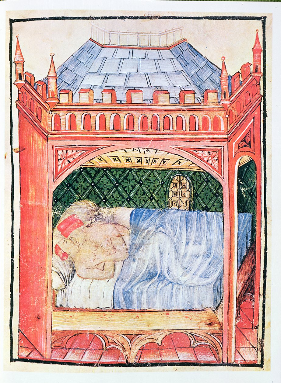 Nouv Acq Lat 1673 fol.100 Yatakta bir çift, Tacuinum Sanitatis